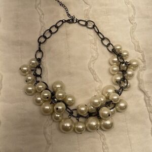 Vintage Faux Pearl Bib Necklace Chunky Bubble Cluster Statement Piece